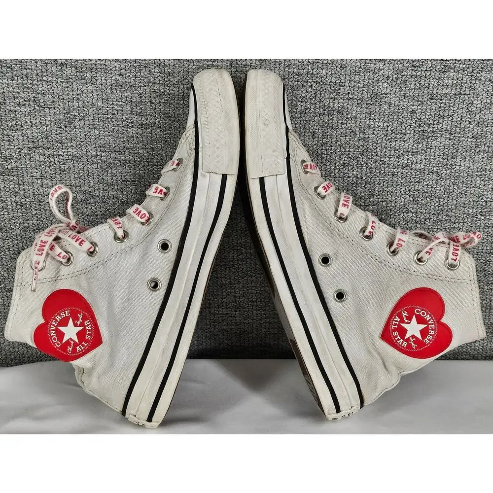 CONVERSE KIDS WHITE CHUCK TAYLOR ALL STAR EMBROIDERED HEARTS HIGH-TOPS SIZE 4